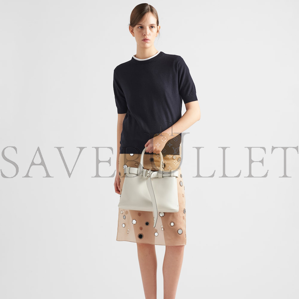 Pra*a buckle medium leather handbag with belt 1ba434 (32*23*11cm)